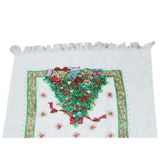 Cannon Kitchen Dish Tea Towl Christmas Tree Cream Fringe Holiday Winter Vintage - Picture 5 of 9